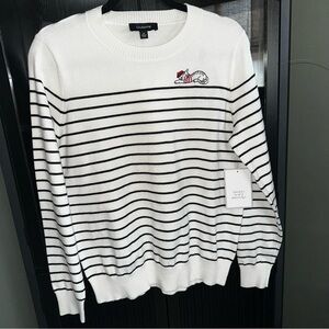🐾 NWT Anthropologie Calligraphie Embroidered Cat Striped Sweater Sz M